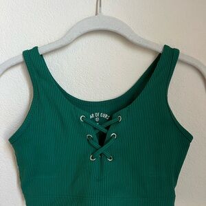 Year of Ours Green Lace-Up Crop Top